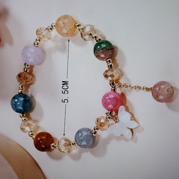 Multicolor Buttlerfly Charm Glass Beaded Bracelet - Picture 5 of 8